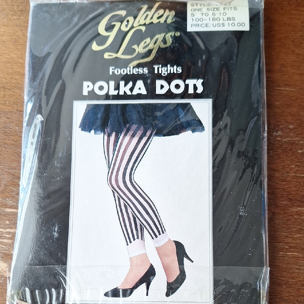 Golden Legs Footless Tights with Polka Dots, Striped.